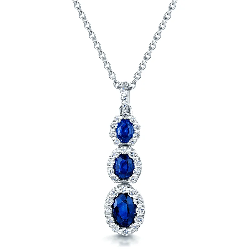 fashion necklaces for women-18ct White Gold Oval Sapphire & Diamond Pendant