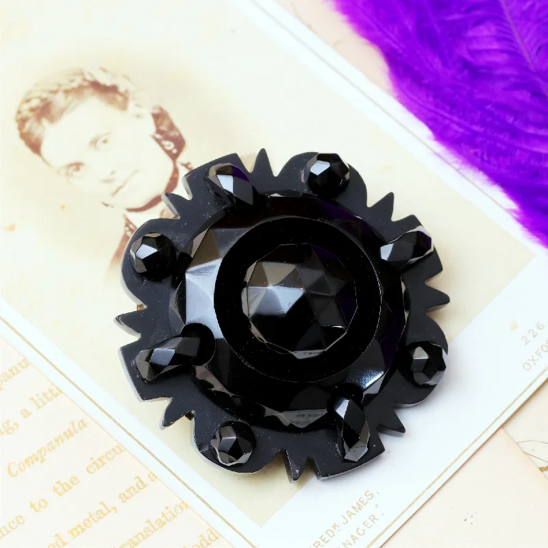 small brooches for women-Circa 1870's Victorian Whitby Jet Brooch