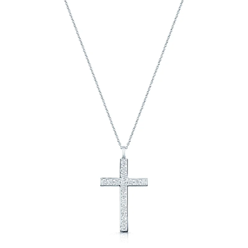 choker necklaces for women-18ct White Gold Round Brilliant Cut Diamond Channel Set Cross & Chain