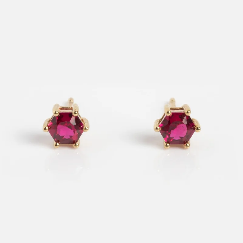 gold-plated earrings for women-Solid Gold 2024 July Capsule Classic Ruby Studs