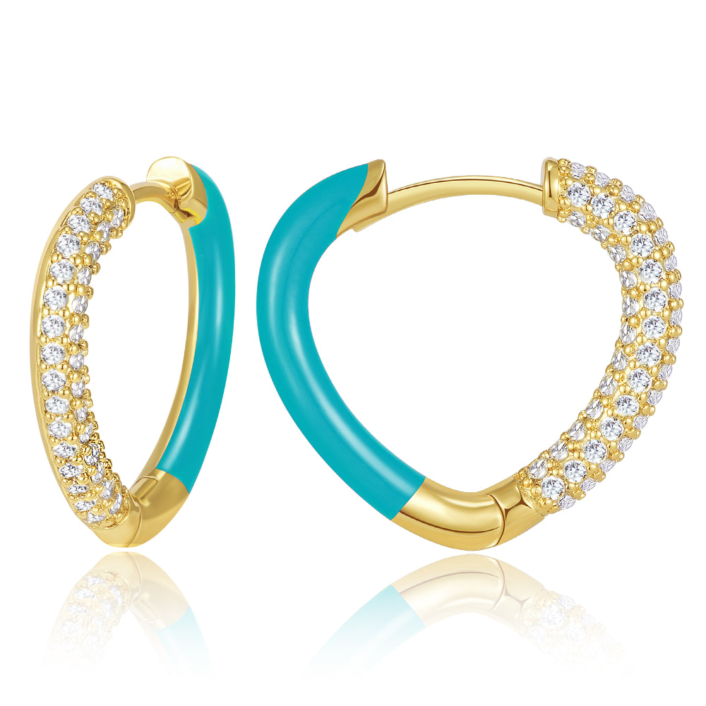 round earrings for women-Enamel Heart-shaped Huggie Hoop Earrings Blue Color