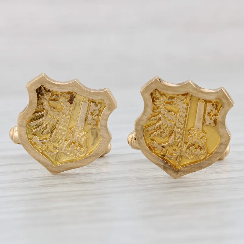 yellow gold engagement rings for women-Coat of Arms Shield Cufflinks 18k Yellow Gold Suit Accessories