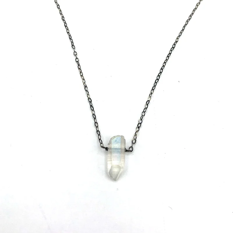 pearl necklaces for women-Sterling Silver Necklance with a Natural Quartz Crystal Drop Pendant