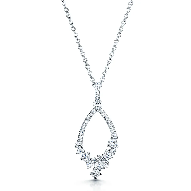 pearl necklaces for women-18ct White Gold Diamond Open Cluster Design Pendant