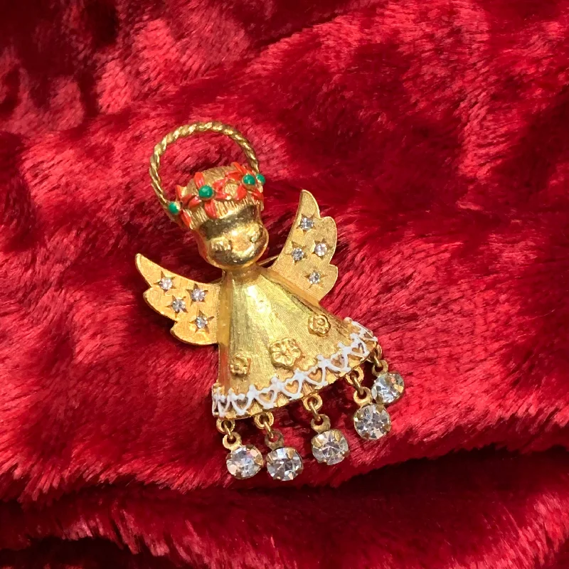 pearl and gemstone brooches for women-Christmas Angel Brooch by Butler and Wilson with crystals