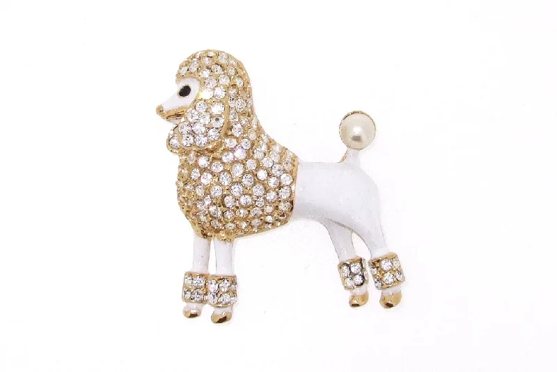 designer brooches for women-Large White Enamel Poodle Brooch Pin