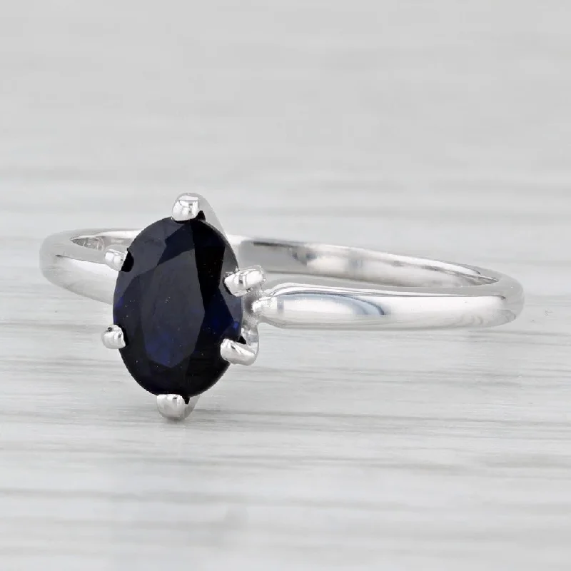 engagement rings with side stones for women-1ct Oval Blue Sapphire Solitaire Ring 14k White Gold Size 6.75