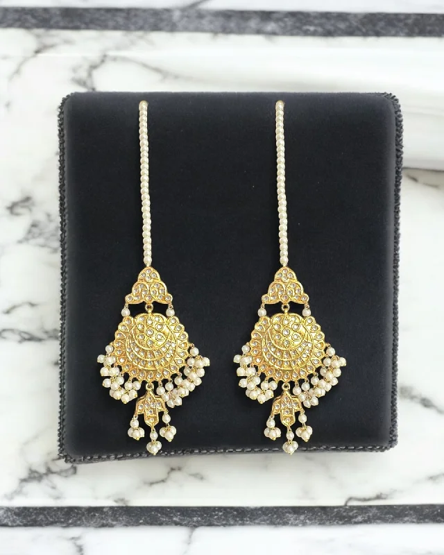 silver stud earrings for women-DER731 kundan earrings with pearls ( READY TO SHIP )