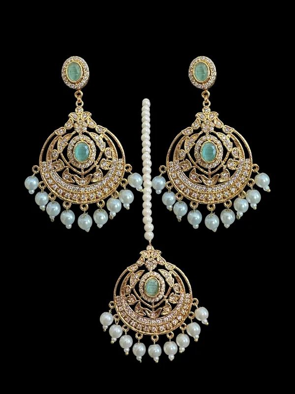 blue sapphire earrings for women-Zeba earrings tika in mint ( READY TO SHIP )