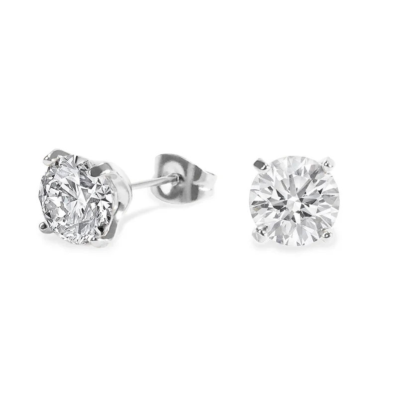 minimalist earrings for women-Stainless 8mm round cz stud earrings