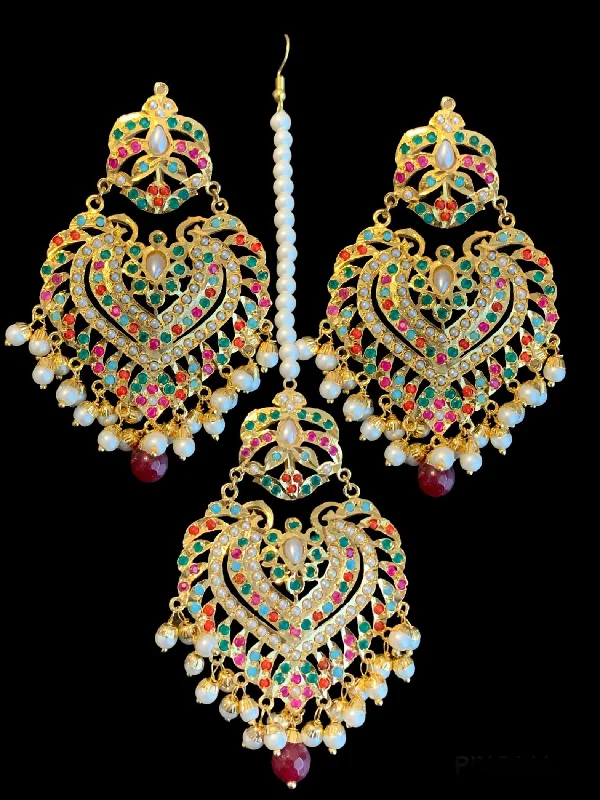 thin hoop earrings for women-DJET14  Farwah earrings tika in navratan  ( SHIPS IN 4 WEEKS )