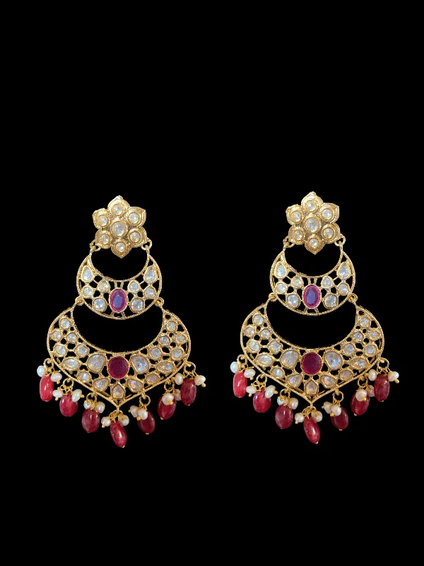 trendy earrings for women-DER89 cz earrings in fresh water pearls- Ruby  ( READY TO SHIP)