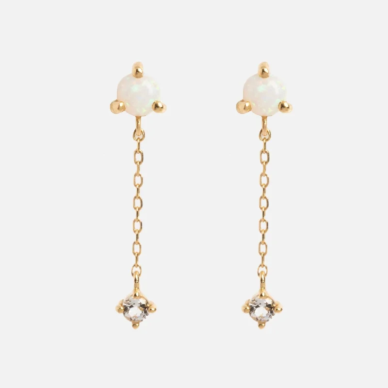 ruby earrings for women-Solid Gold Delicate Opal Drop Studs