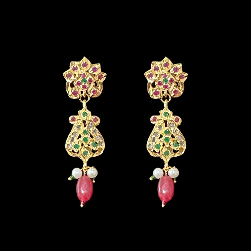 silver earrings for women-DER545 gold plated earrings in ruby emerald ( READY TO SHIP )