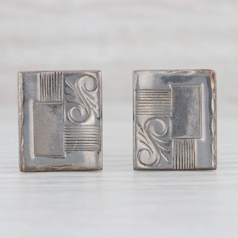 unique engagement rings for women-Vintage Ornate Rectangle Cufflinks Sterling Silver Suit Accessories