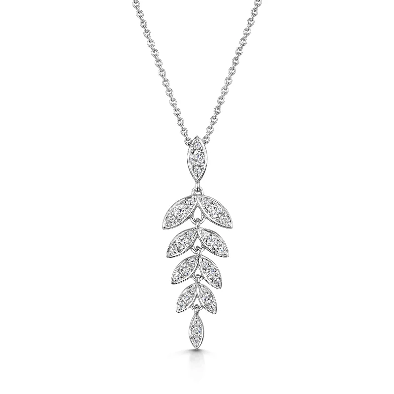 chunky necklaces for women-18ct White Gold Round Brilliant Diamond Leaf Pendant