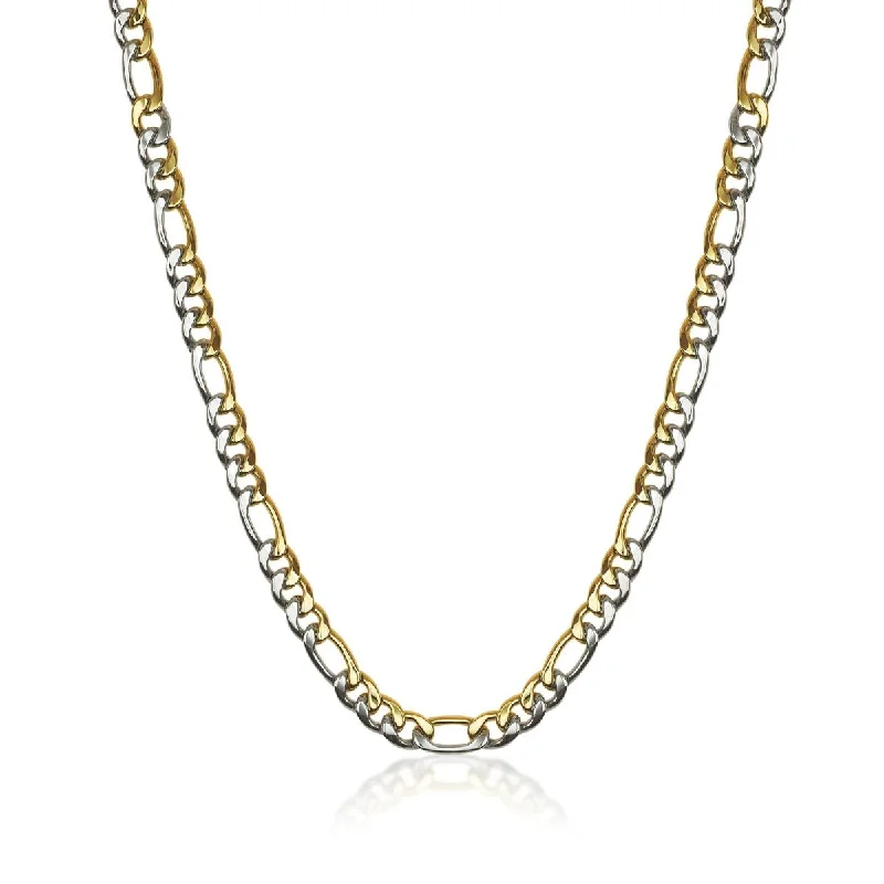 beaded necklaces for women-MENS STEEL FIGARO CHAIN WITH HALF GOLD COLOR