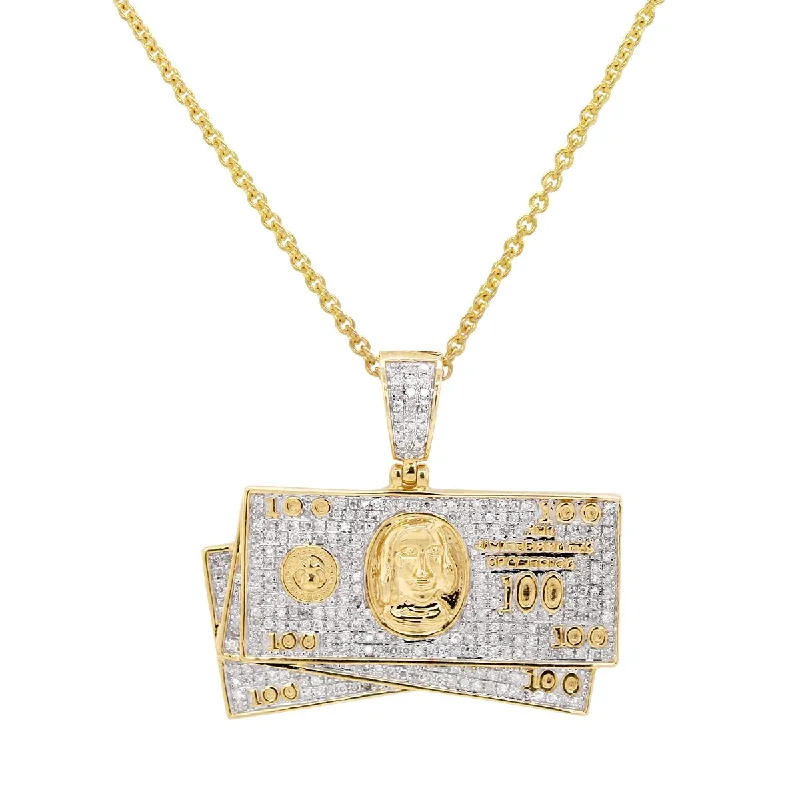 statement gemstone necklaces for women-YELLOW GOLD DOLLAR BILL CHARM PENDANT WITH DIAMONDS, 3/4 CT TW