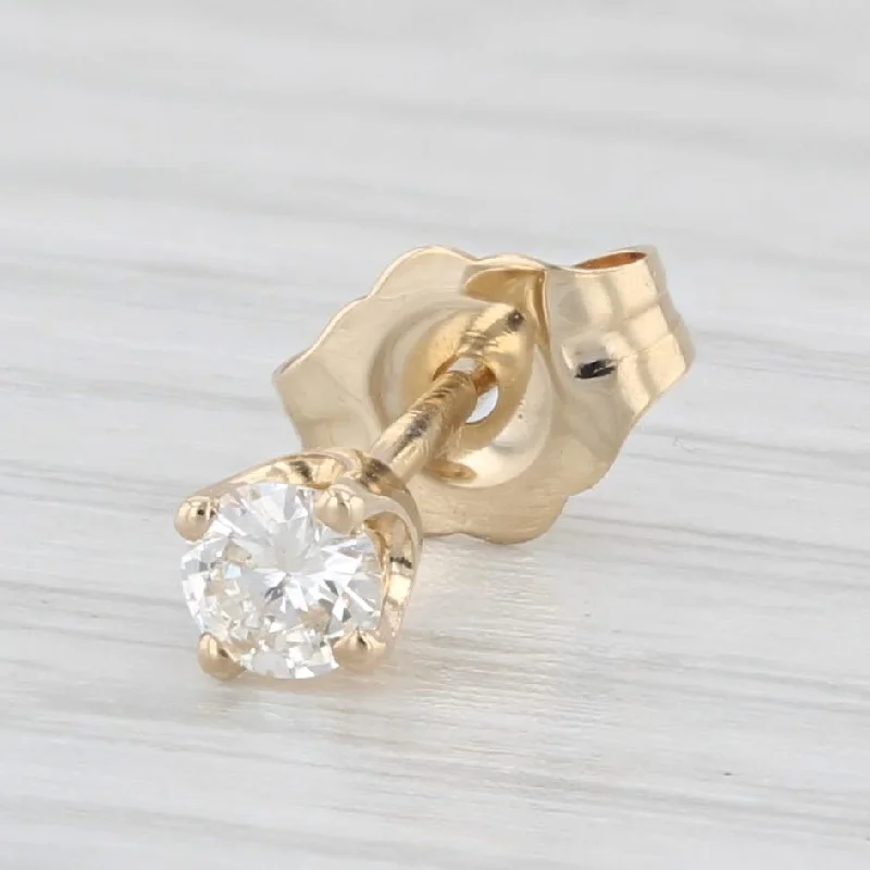 flower-shaped engagement rings for women-Single Round 0.10ct VS2 Diamond Solitaire Stud Earring 10k Yellow Gold Pierced