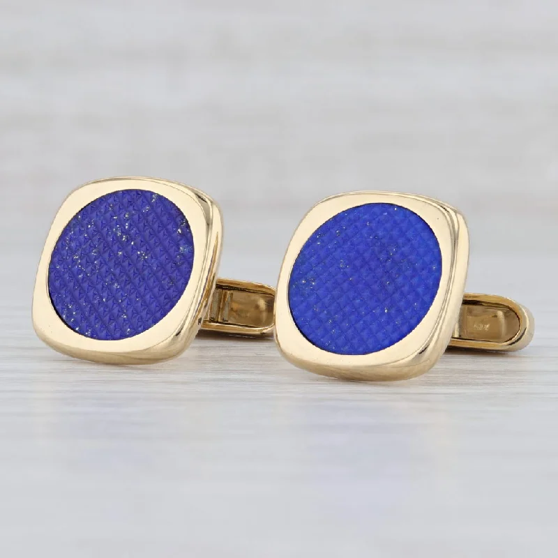 gold engagement rings for women-Lapis Lazuli Cufflinks 18k Yellow Gold Blue Enamel Men's Suit Accessories