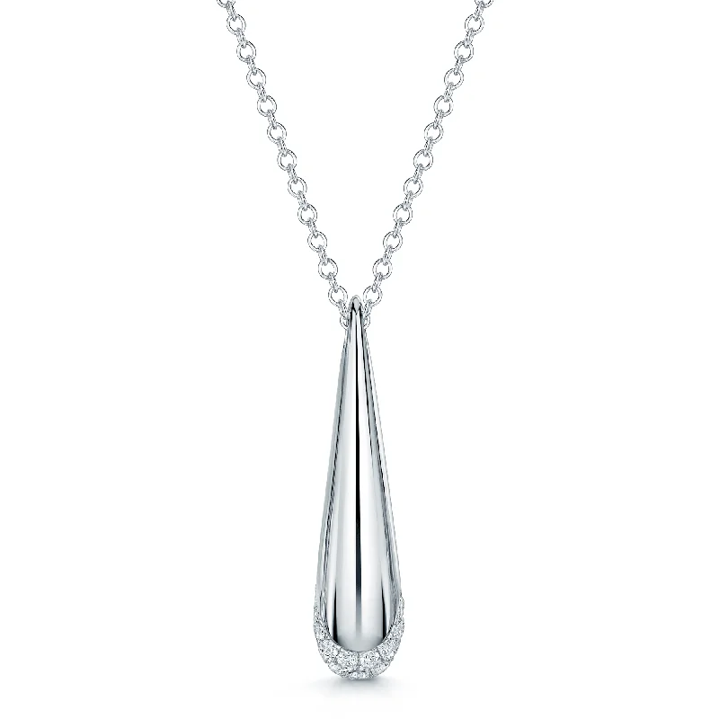 luxury necklaces for women-Ember Collection 18ct White Gold Diamond Pave Set Drop Pendant