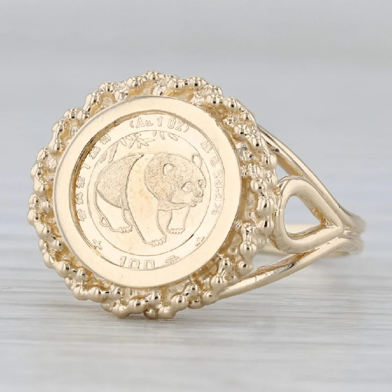 yellow gold engagement rings for women-1988 Chinese Panda Coin Copy Signet Ring 10k Yellow Gold Size 9