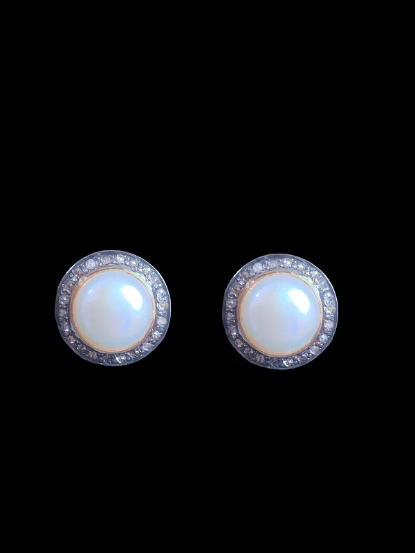 turquoise earrings for women-Pearl diamond earrings in gold plated silver