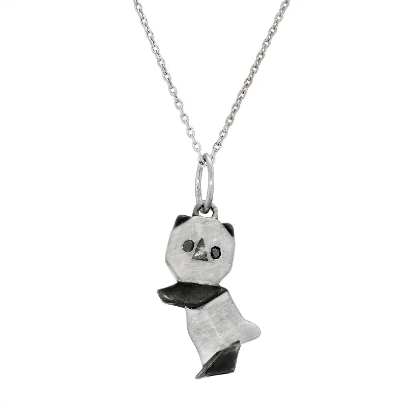 layered silver necklaces for women-STERLING SILVER SMALL ORIGAMI PANDA PENDANT