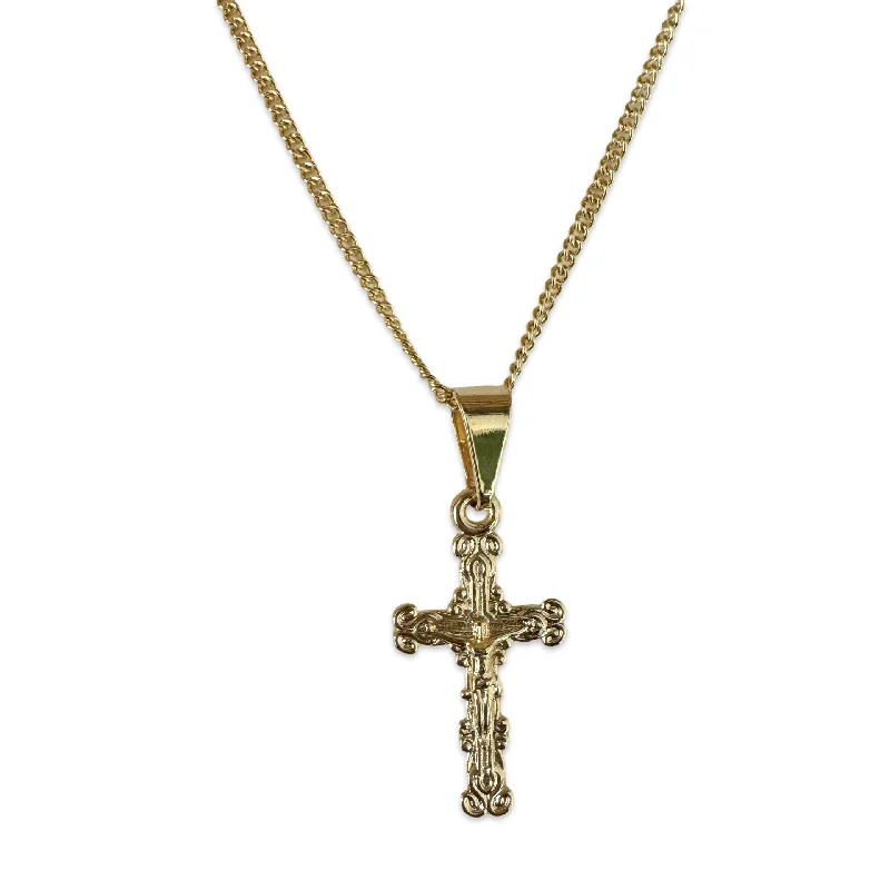 contemporary necklaces for women-Gold Filled Detailed Jesus Cross Necklace