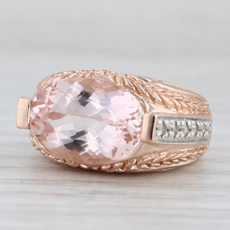 halo diamond engagement rings for women-6.50ctw Morganite Diamond East West 14K Rose Gold Size 5.75