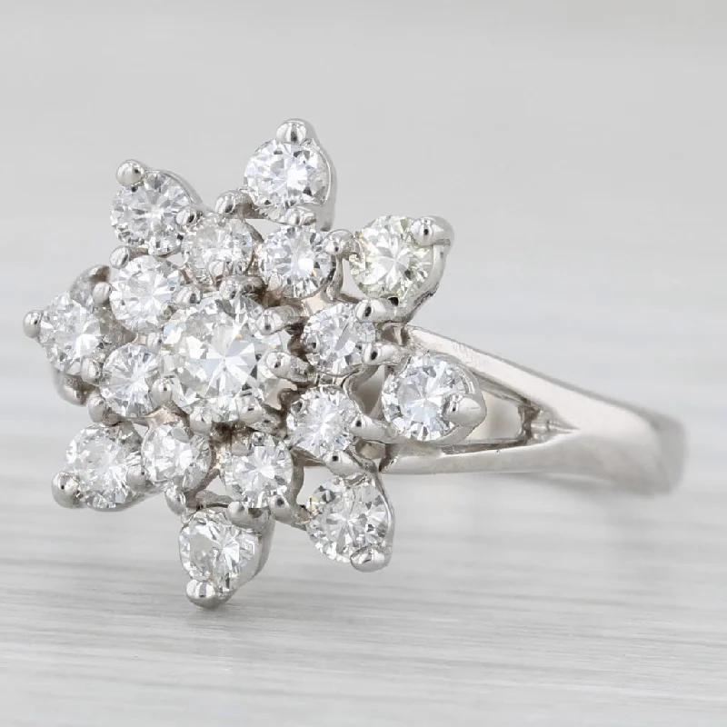 vintage diamond engagement rings for women-1ctw Diamond Flower Cluster Ring 14k White Gold Size 8