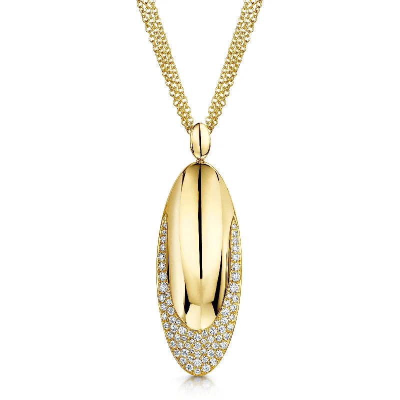 birthday gift necklaces for women-18ct Yellow Gold Oval Pave Diamond Pendant