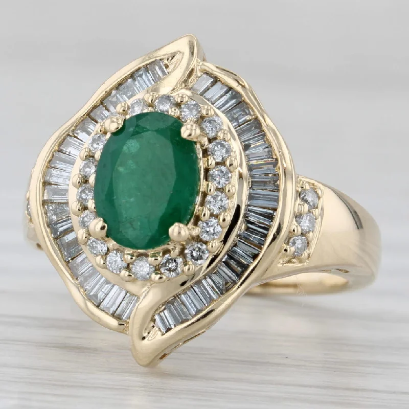 bold engagement rings for women-Effy 1.79ctw Emerald Diamond Halo Ring 14k Yellow Gold Size 6 Cocktail