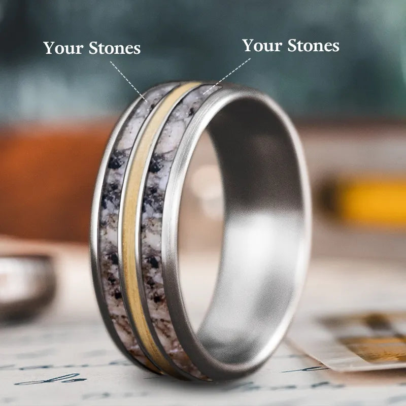 wedding band rings for women-Custom Design - 3-Inlay Narrow Center Ring 0AScQ9fwxG8J2oKM1SxUw1xr