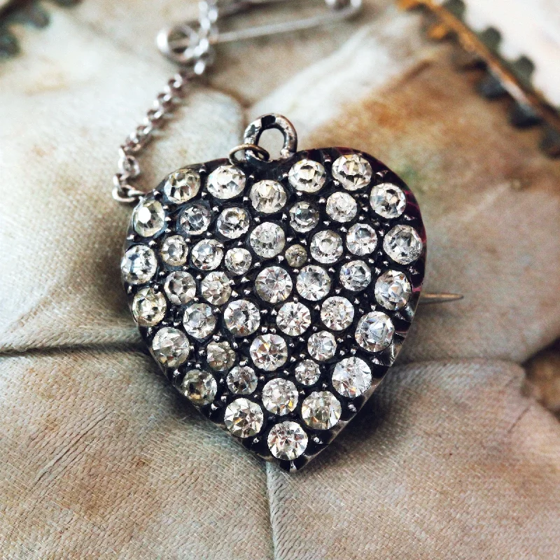 winter brooches for women-Antique Victorian Sparkled Heart Brooch