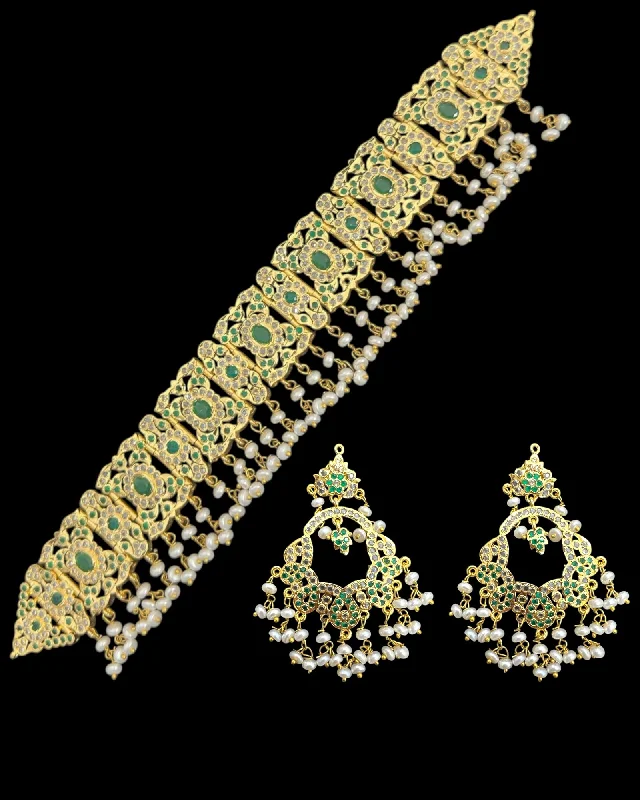 thin hoop earrings for women-C544  Nishat fresh water pearl choker with earrings - Green ( READY TO SHIP )