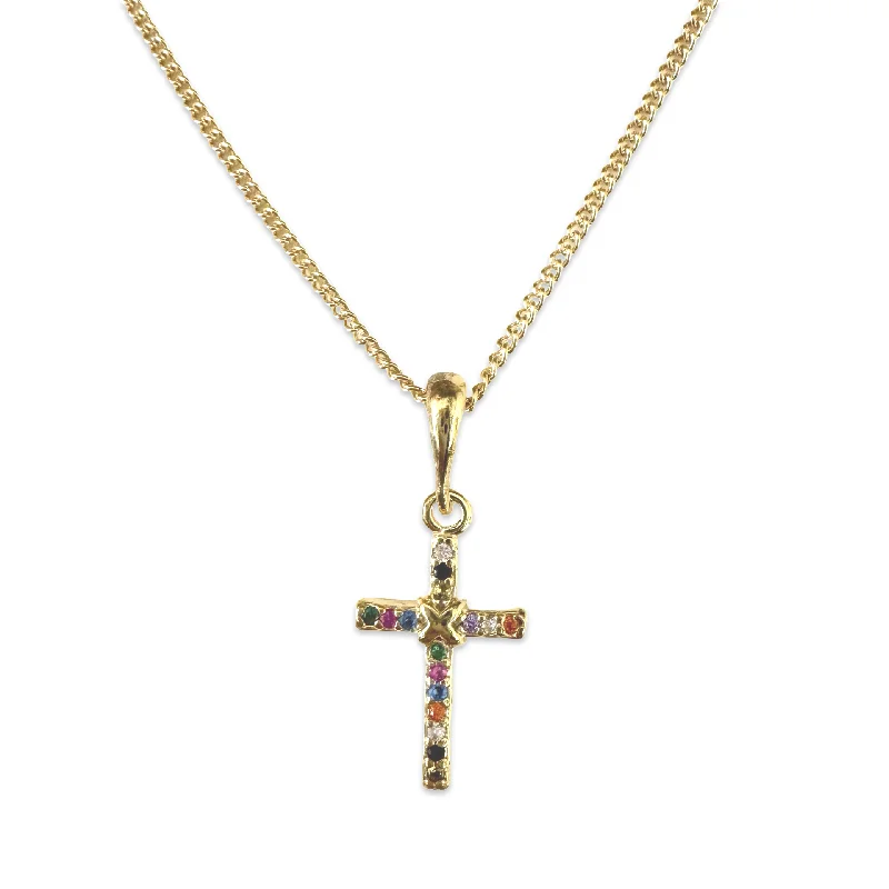 short chain necklaces for women-Gold Filled Rainbow Cross Necklace