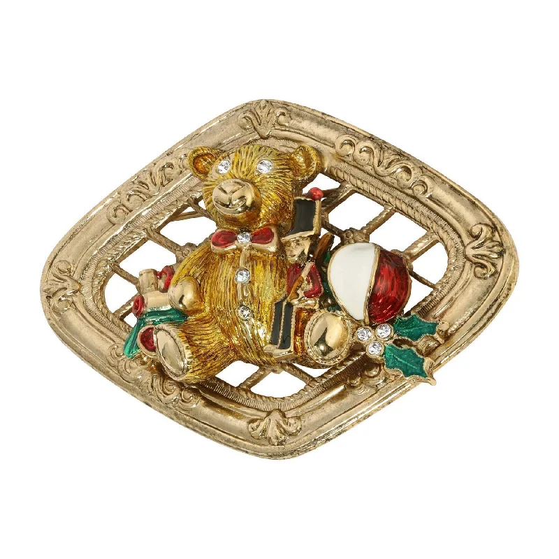 romantic brooches for women-1928 Jewelry Teddy Bear & Nutcracker Christmas Brooch Pin