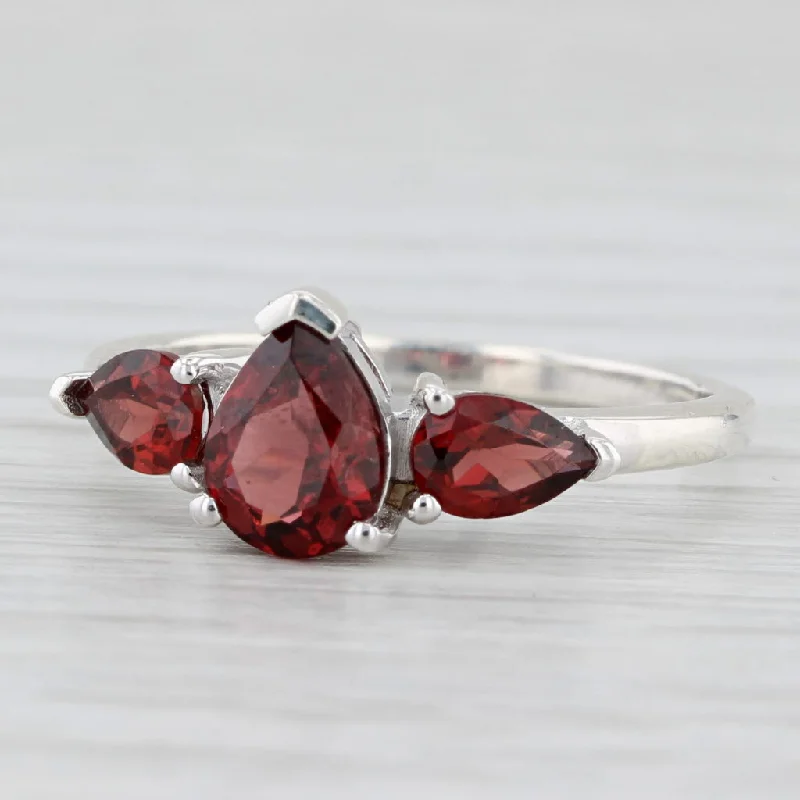 custom-designed engagement rings for women-2.19ctw Pear 3-Stone Garnet Ring Sterling Silver Size 9.25