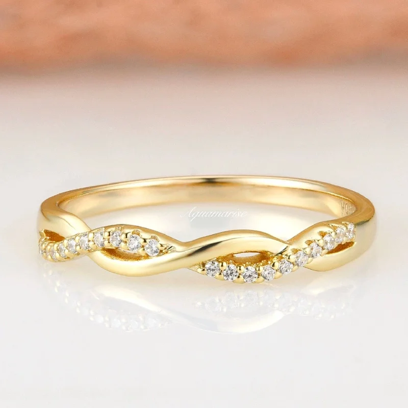 pinky rings for women-Petite Twisted Vine Diamond Band - 14K Yellow Gold Vermeil