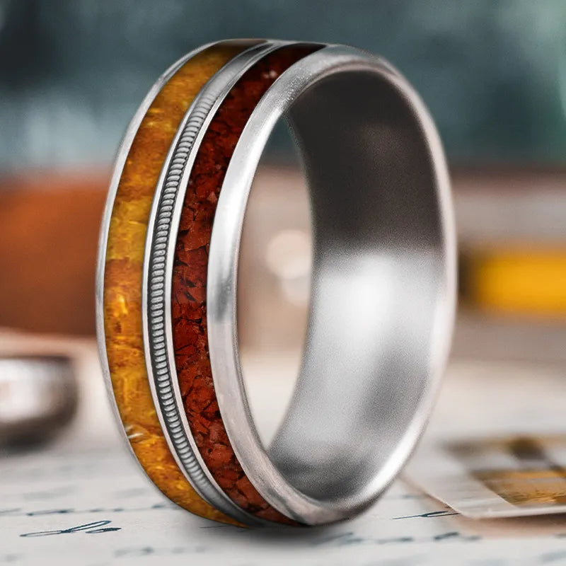 stackable engagement rings for women-Custom Design - 3-Inlay Metal Center Ring Eij_eawnafkvElaHqjWZ-CdF