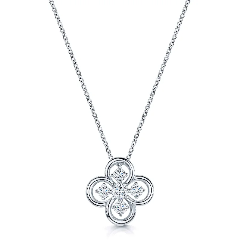 crystal necklaces for women-18ct White Gold Round Brilliant Diamond Open Flower Pendant