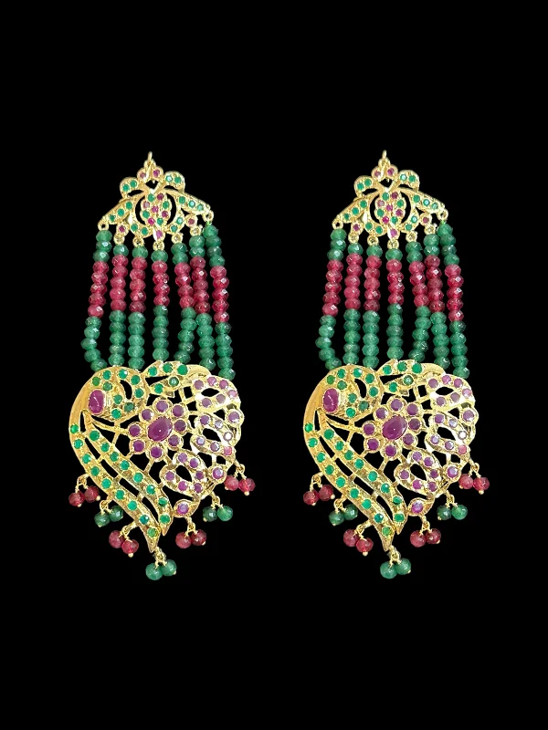 flower-shaped earrings for women-DER503 Ira gold plated earrings - ruby emerald ( READY TO SHIP )