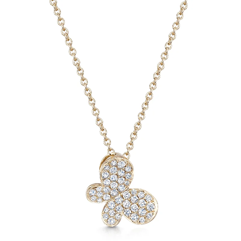 moon necklaces for women-18ct Yellow Gold Diamond Pave Set Side Butterfly Pendant