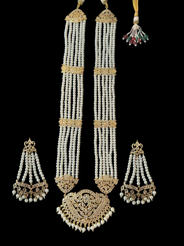 bridal earrings for women-DLN111 Hareem pearl rani haar with jhoomar earrings in pearls  ( READY TO SHIP )