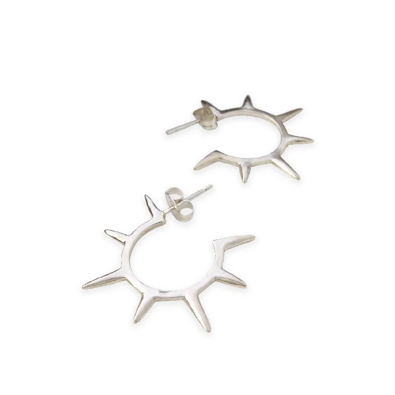 adjustable earrings for women-Sunburst Hoop Earrings in Sterling Silver