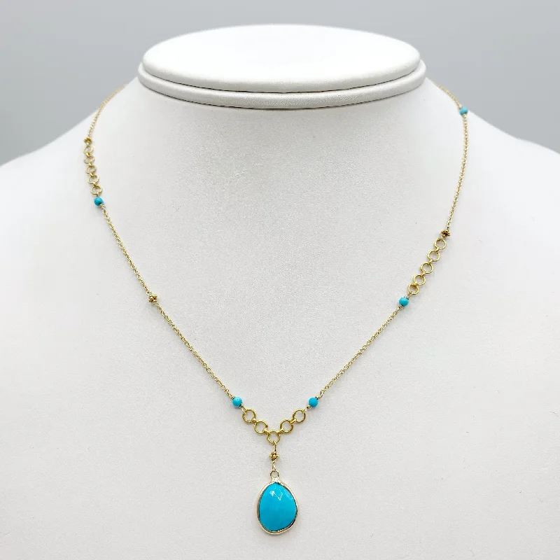 elegant necklaces for women-Turquoise Teardrop on Delicate Gold Chain