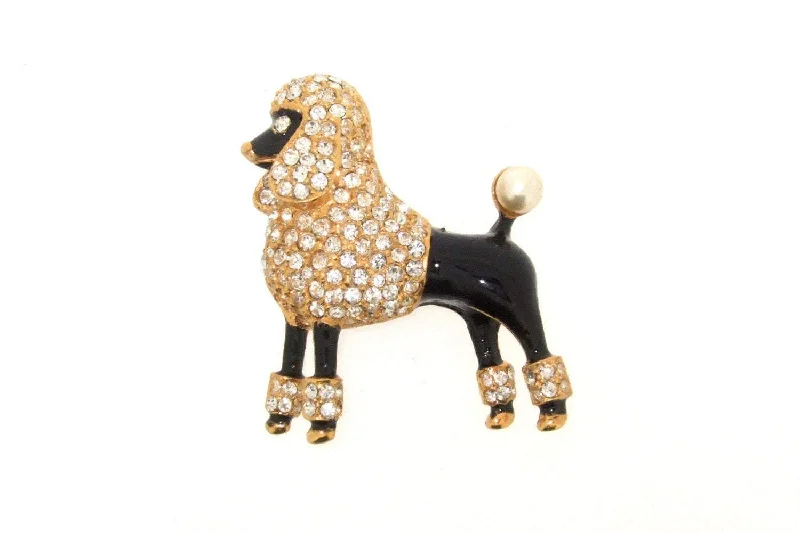 gold-plated brooches for women-Poodle Brooch Black Enamel Pin