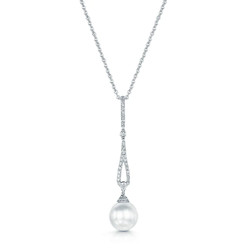 gemstone encrusted necklaces for women-18ct White Gold Cultured Pearl & Round Brilliant Cut Diamond Drop Pendant