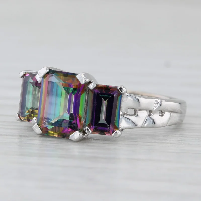 vintage diamond engagement rings for women-3.08ctw Mystic Topaz 3-Stone Ring 10k White Gold Size 7